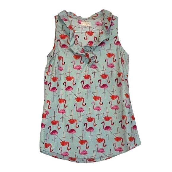 Mud Pie Tops - Mud Pie Flamingo Print Sleeveless Stretch Top Blue Size Small